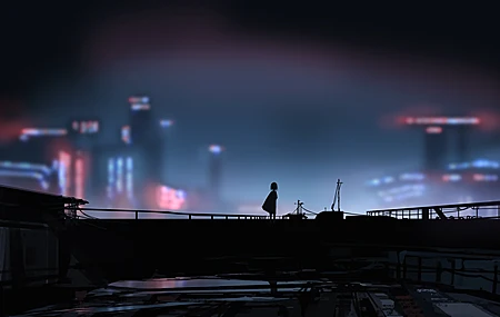 插图 宽屏 超宽 剪影 模糊 背景 城市 景观 屋顶 壁纸 5640×2400