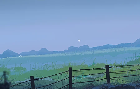 高清优雅 插图 宽屏 超宽 栅栏 自然 风景 田野 月亮 无水印壁纸 5640×2400