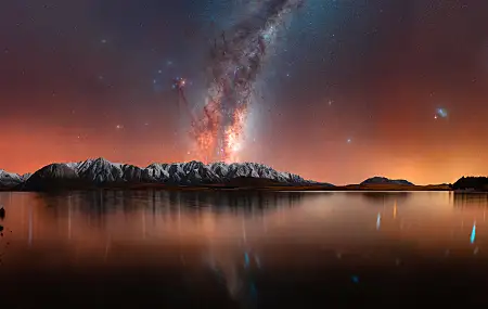 自然 景观 水 岩石 山 雪 树木 湖 观星 星团 银河 发光 无水印壁纸 13080×7358