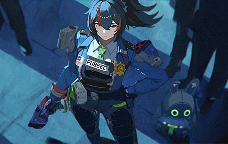 女警察 电子游戏 女孩 站立 枪 抬头 马尾辫 长发 动漫 徽章 领带 制服 4K高清壁纸 3840×2160