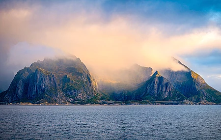 自然 景观 水 云 雾 草 山 岩石 桥梁 天空 远景 日出 4K高清壁纸 5000×2449