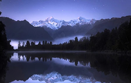 自然 风景 弱光 雪 星星 水 树木 雾 草 森林 黑暗 山脉 山夜 4K高清壁纸 7768×4432