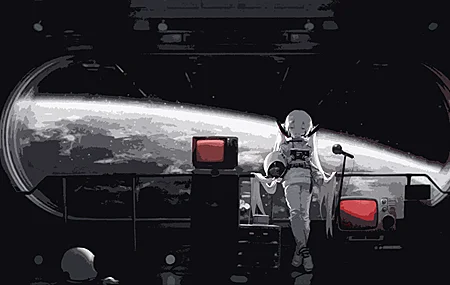 唯美长发 宇航员 动漫 女孩 极简主义 单色 电视 轨道 地球 行星 太空 房间 宇宙飞船 科幻小说 未来 壁纸 3840×2160