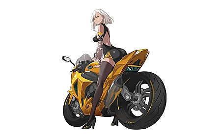 精选骑车 女人 简单背景 女性 角色 超宽 摩托车 高跟鞋 高清壁纸 5224×2351