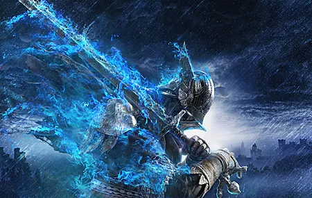 经典电子 游戏 盔甲 刀 剑 火 蓝色火焰 斗篷 4K壁纸 3840×2160