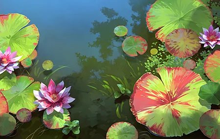 睡莲 池塘 运河 杂草丛生 高清壁纸 5760×2430