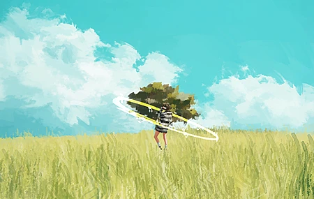 插画 风景 云 树木 音乐 播放器 音乐符号草 孤独 4K高清壁纸 4000×2666