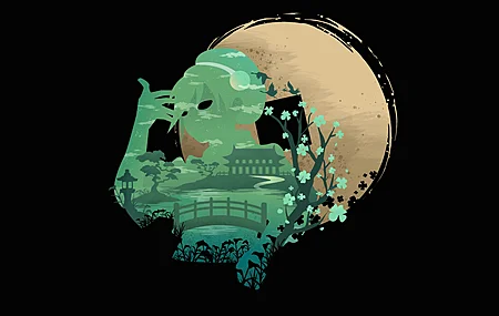 短发 绿色 黑色 画中 花朵 简单背景 桥梁 黑色背景 树枝 水 天空 云 卡通 桌面壁纸 3840×2160